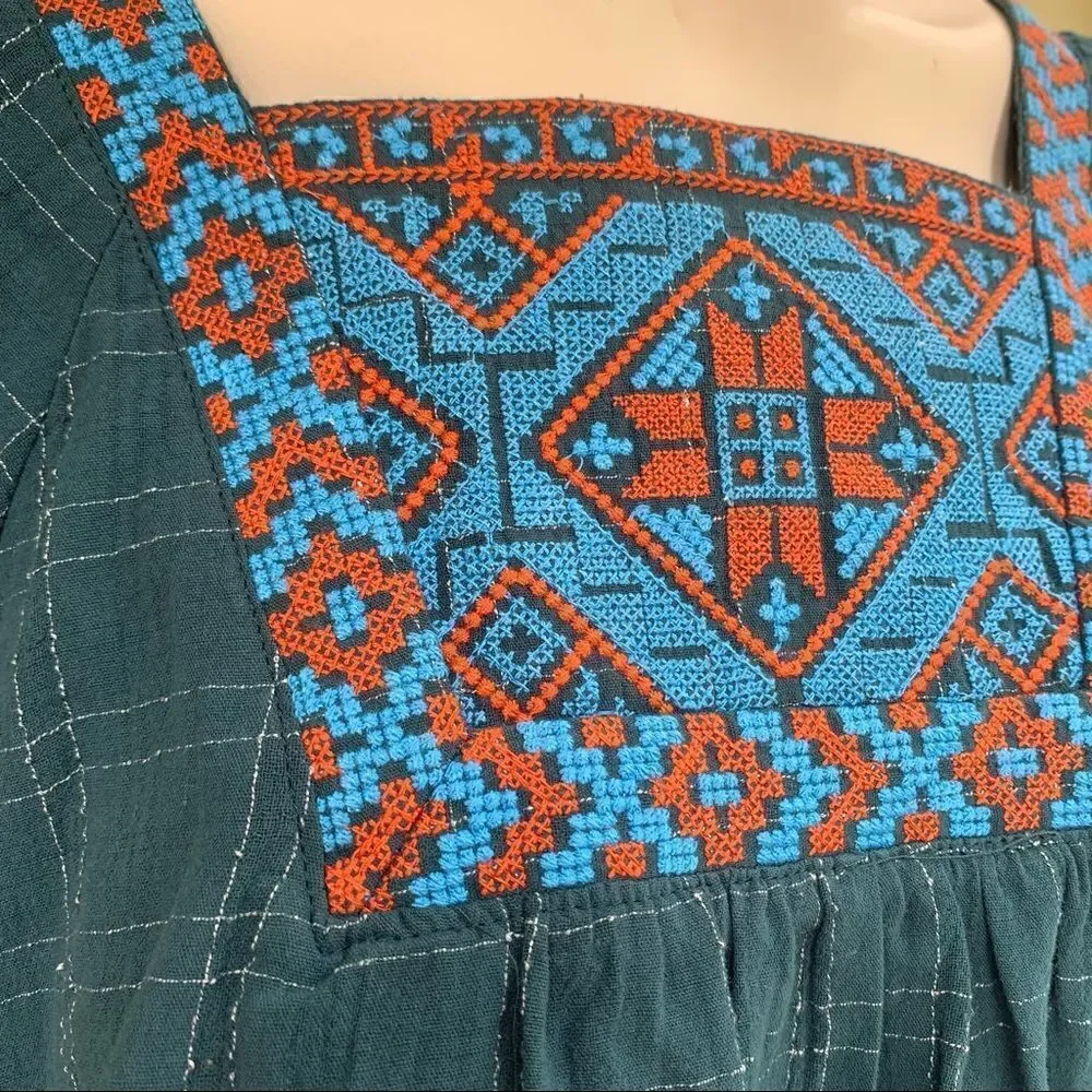Entro dark teal embroidered peasant blouse - Picture 3 of 5